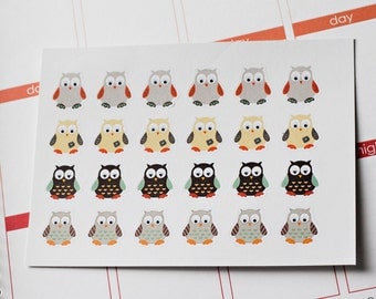 24 Boy Owl Stickers, Shown In An Erin Condren Planner, Stickers, Planner Stickers, Stickers