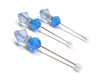 Handmade Cross Stitch Counting Pins Marking Pins Two Tone Blue Wedding Corsage Pins Needlepoint DIY Crafts