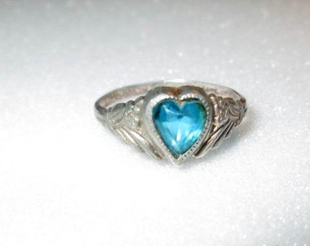 RING - Blue TOPAZ -BABY - Heart - Knuckle - 925 - Sterling Silver - size 2 1/2 blue196
