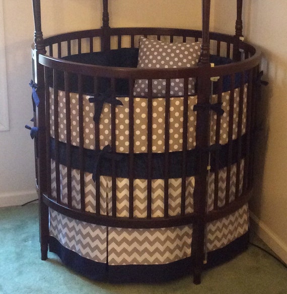 DEPOSIT Round Crib Bedding Navy and Gray Made To Order