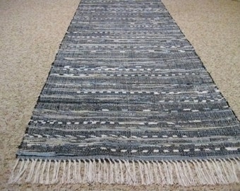 Dark Blue Handwoven Rag Rug 25 x 104