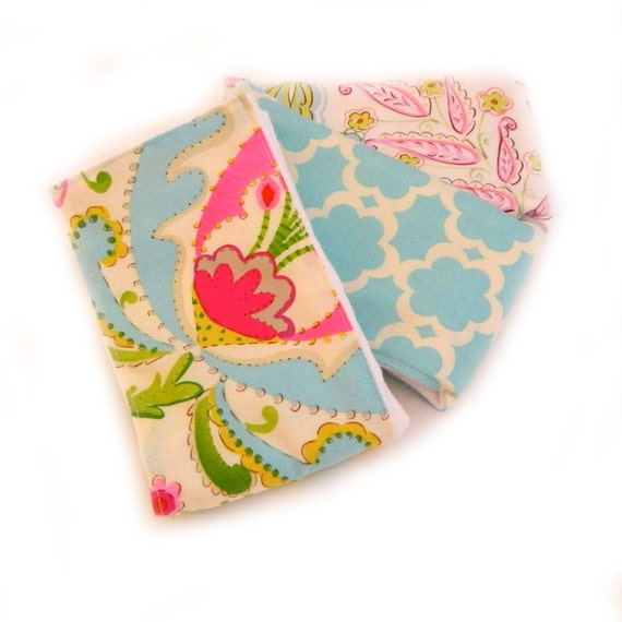 Girl Burp Cloth set of 3 - Flowers Pink Blue Yellow Cream Floral - Diaper Burp Cloths // Cotton Burp Cloths / Baby Shower Gift