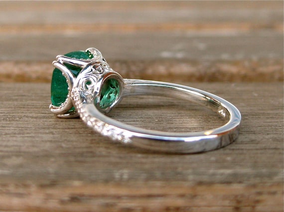 African Emerald Engagement Ring in 14K White Gold with