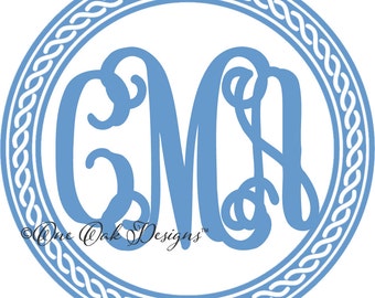 Rope Frame for Circle Monogram Font SVG File PDF / dxf / jpg / png / eps / ai / for Cameo for Cricut & other electronic cutters