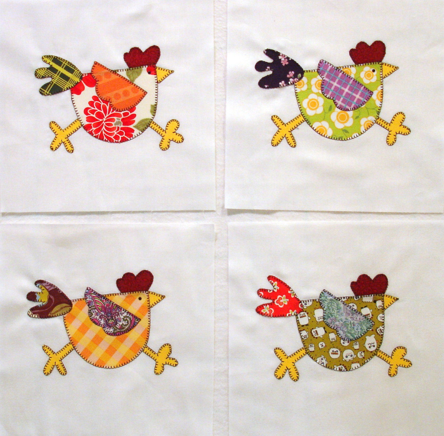 Funky Chicken Appliqued Quilt Blocks by zizzybob on Etsy