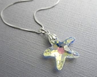 Swarovski Starfish Necklace, Sterling Silver Necklace, Star Necklace, Sea Star Necklace, Beach Wedding Necklace, Bridesmaid Necklace
