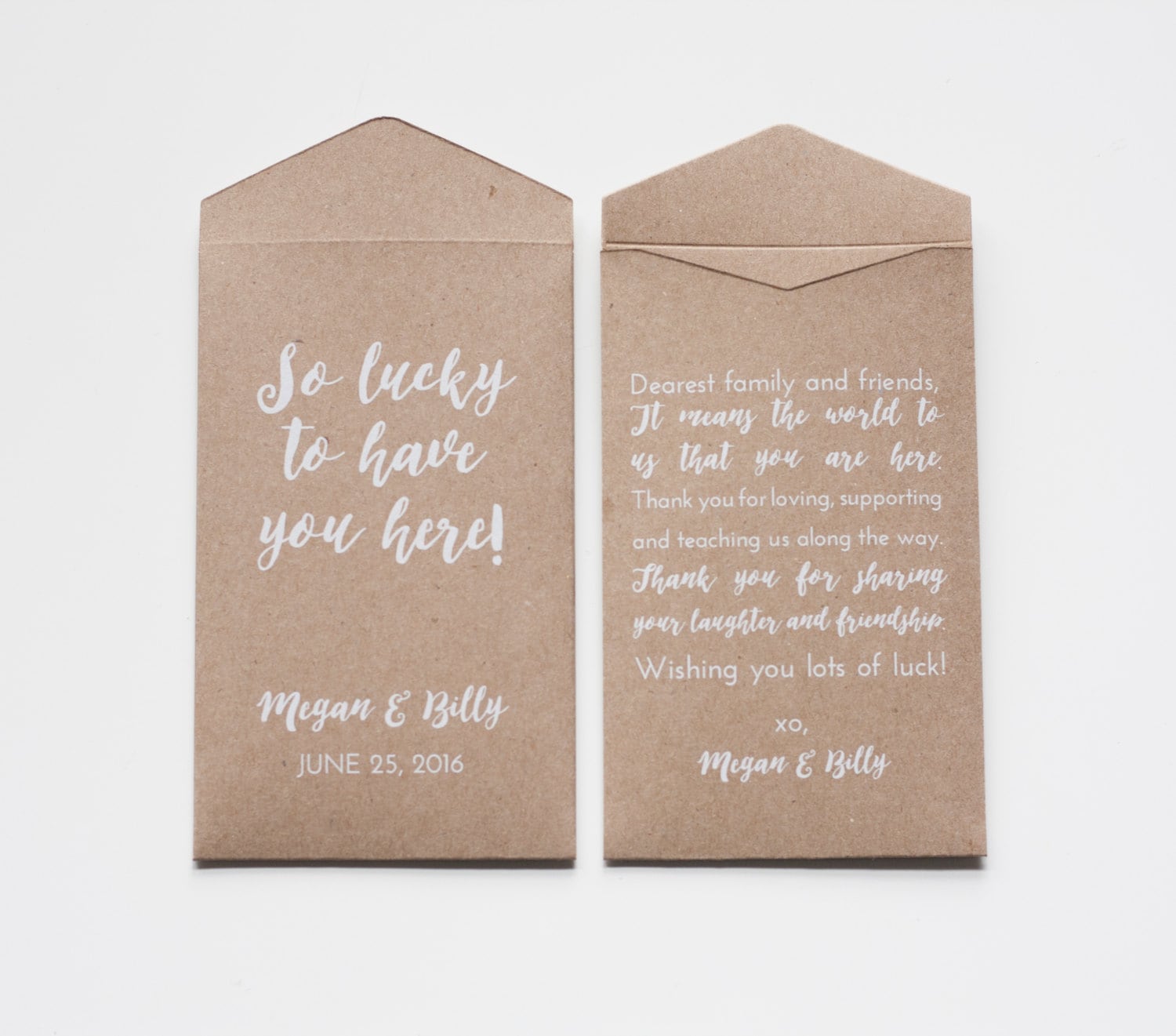 Custom Kraft Lottery Ticket Wedding Favor Packet Envelopes