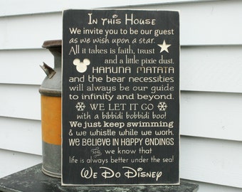 Disney Rules In This House We Do Disney House Rules Family Rules Rustic Wood Sign - ORIGINAL wording - 16x24 Handpainted Carved Rules Sign