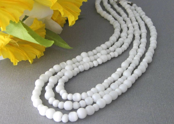 White Three Strand Cat's Eye Necklace Magnetic Clasp 16", 17", 18"
