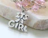 Its A Girl Jewelry, Pink Crystal Bracelet, Pink Bracelet for Gender Reveal, Sterling Silver, Charm Bracelet, Baby Shower Gift, Mothers Day Its A Girl Jewelry, Pink Crystal Bracelet, Pink Bracelet for Gender Reveal, Sterling Silver, Charm Bracelet, Baby Shower Gift, Mothers Day
