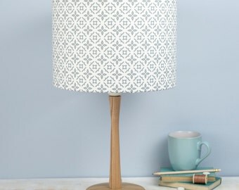 Meryam Lampshade, geometric moorish tiling pattern, grey design on a white background, made in Uk, free UK postage, ceiling light,
