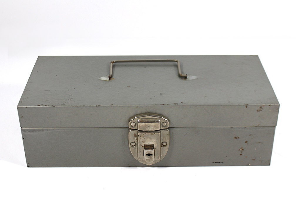 Vintage Metal Lock Box with Key