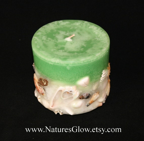 Seashell Candle Round Pillar Candle with Sea Shells Beach