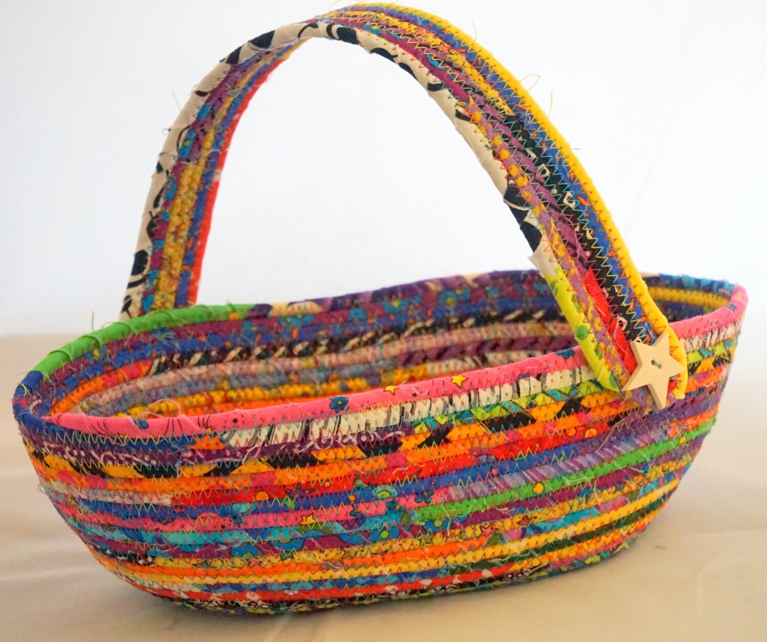 Oval Fabric Basket in Bright Colors by QuiltedBliss on Etsy