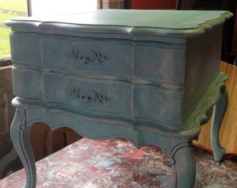 Nightstand Coastal Cottage BEDSIDE Accent Table Vintage Poppy Cottage Painted Furniture