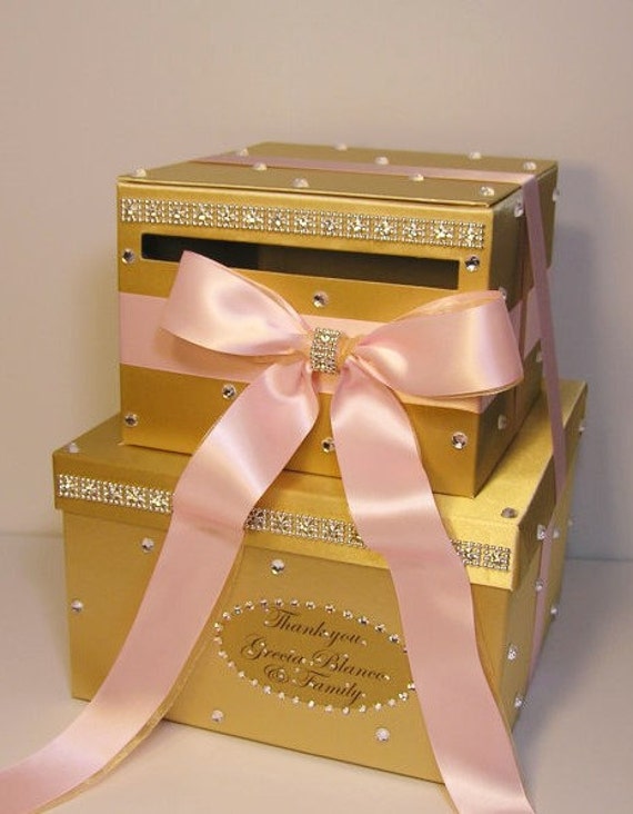 Wedding Card Box Light Pink and Gold ,Gift Card Box Money Box Holder ...