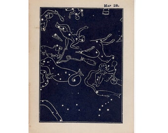 1910 mini constellation figures original antique celestial astronomy print - map 28