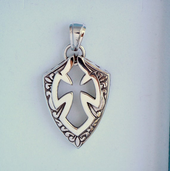 Cross and shield pendant shield pendant silver cross