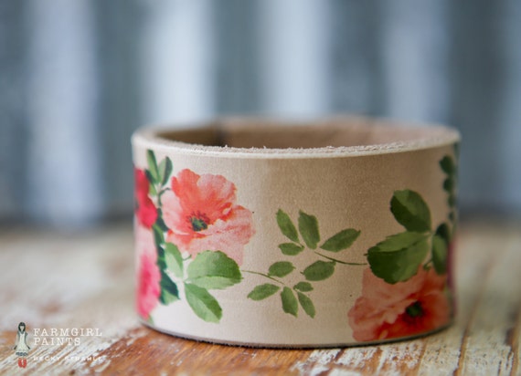 CUSTOM HANDSTAMPED CUFF - bracelet - personalized by Farmgirl Paints - floral "shabby rose" print leather cuff