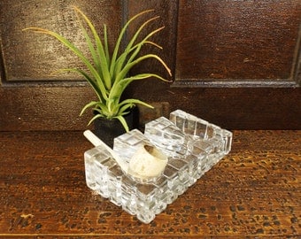vintage 50s lead crystal pipe holder art deco block trio 3 container glass display prop smoking mad men retro mid century modern antique old