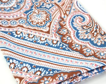 Vintage Sheet Fabric reclaimed bed sheet bed linen fabric retro rust coral blue lg paisley design quilting retro camper decor sheet fabric