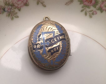 Forget Me Not enamel gold filled mourning locket
