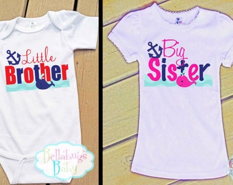 Nautical Whale Big Sister Little Brother Outfit - Bodysuit or Tshirt - Photo prop - Newborn
