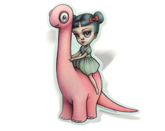 Dinosaur Love- vinyl silkscreen sticker - by Mab Graves - brontosaurus long neck dino decal