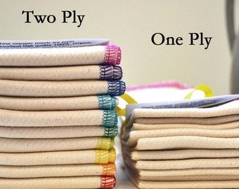 2-Ply, Double Thick Certified Organic Cotton Paperless Towels - 11x12 inches - Free US Shipping -Your Choice of Edging Color and Pack Size