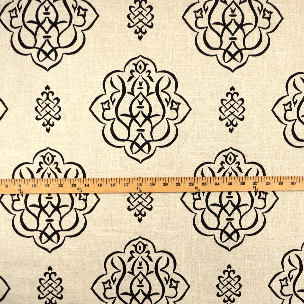 03368 Black Linen Black Damask Fabricut Fabric by TheFabricCo