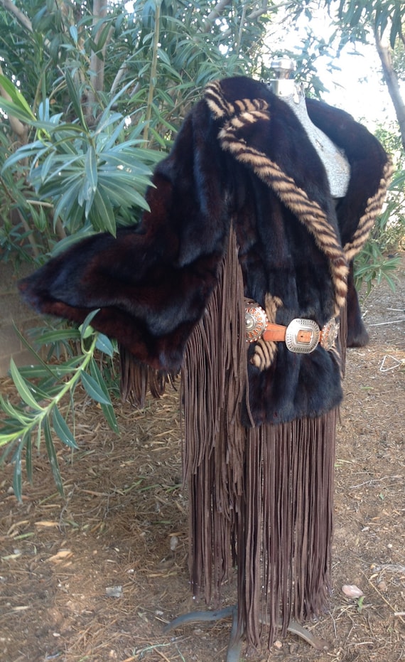 showdiva designs designs Dramatic Mink Cape with Floor Length Fringe Rock STAR Chic by showdiva steampunk buy now online