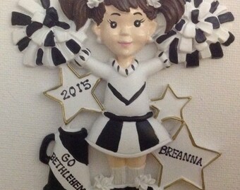 Cheerleader Personalized Christmas Ornaments Trophy-Coach team rep Squad, Girls Team Spirit- Black