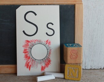 Vintage 1975 Schoolhouse Flash Card // Letter Ss // Milton Bradley ABC Flash Cards