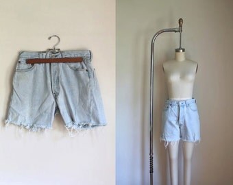 vintage denim cutoffs - LEVIS 501 chambray cutoff jean shorts / M (28")