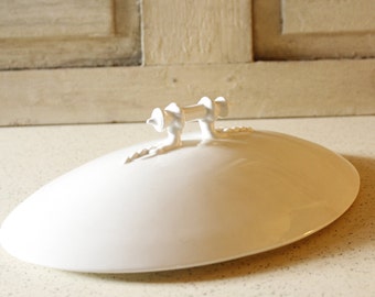 Antique White Ironstone Oval Lid, Ornate Handle, Large Decorative Lid, Antique China, Collectible White Ironstone, Antique China, Vintage