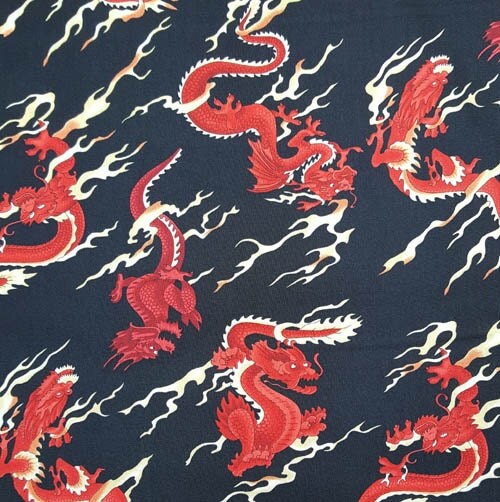 Dragon Fabric Red and Black Novelty Fabric 1 yd