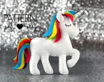Unicorn Sewing Pattern, Felt Unicorn Plush, Unicorn Toy, Felt Unicorn Pattern, Felt Animal Pattern, Kawaii Unicorn, Ornament