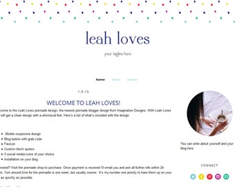 Blogger Template - Simple and Clean Blog Design - Blogspot Template - Fun & Colorful blog design - Leah Loves