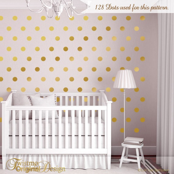 Wall Dots Nursery Decor, Gold Dot Wall Decals, Gold Vinyl Wall Dots, 2.5 inch Peel and Stick Wall Dots to create a Nursery Dot Wall Pattern