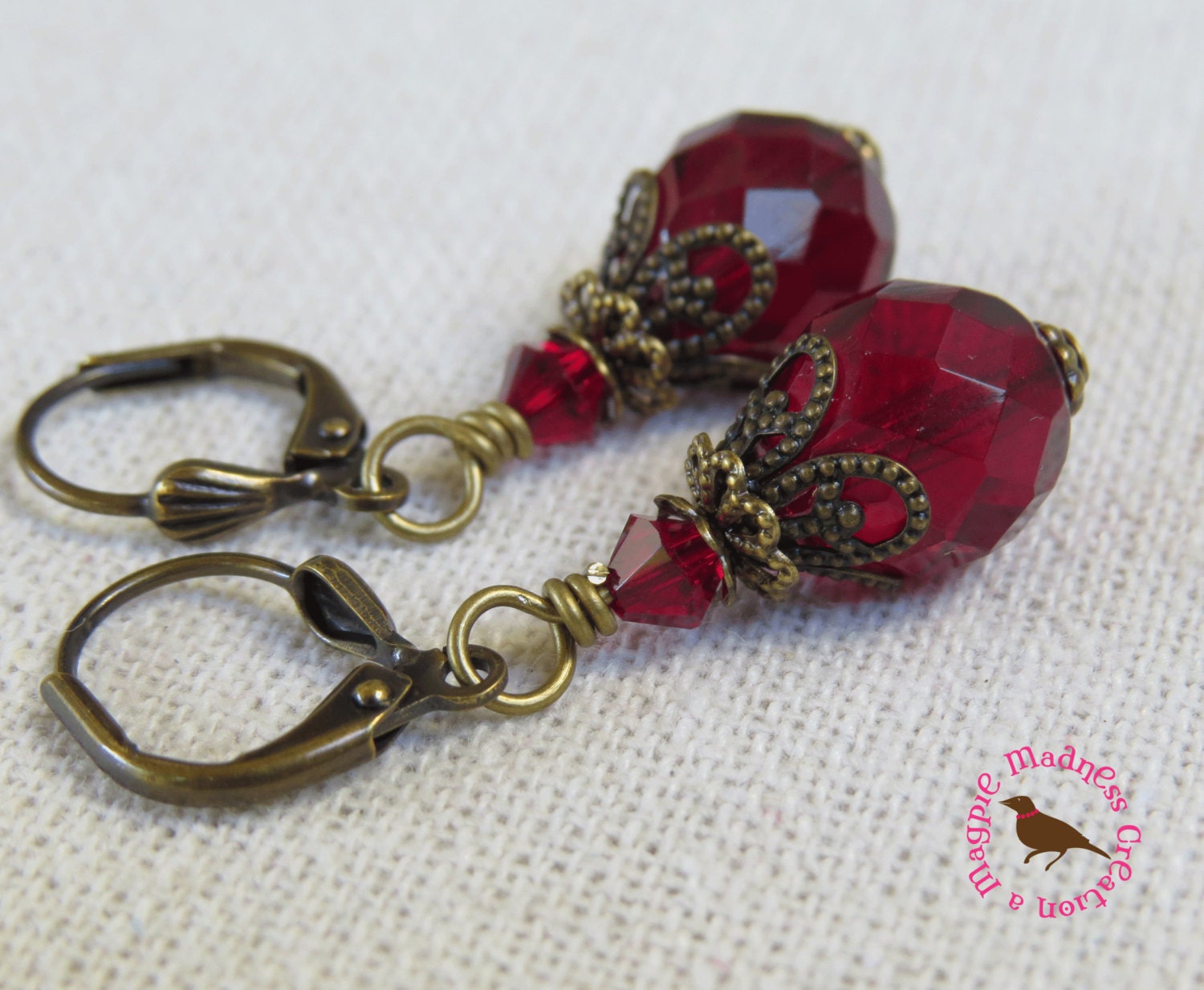 Blood Red Glass Drop Earrings Red Neo Victorian Glass