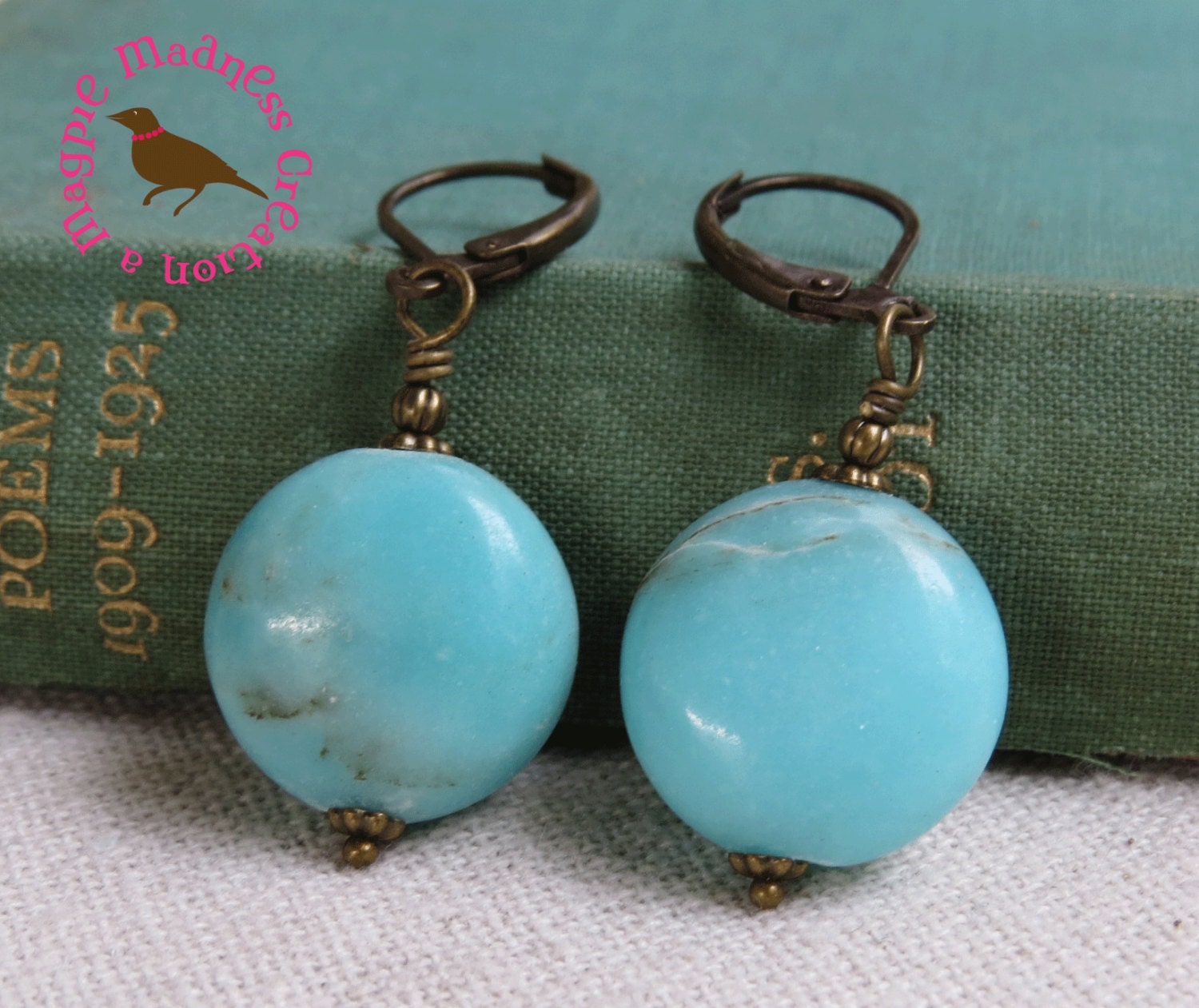 Sky Blue Jasper Earrings Vintage Bronze Sky Blue Jasper
