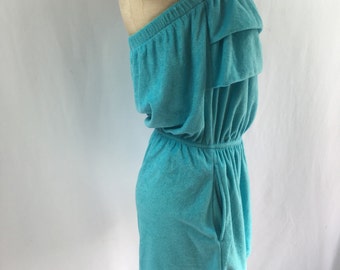 On Sale! Vintage Aqua Terrycloth Romper