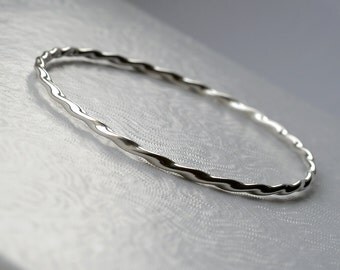 Twisted Bangle, Shiny Finish - Sterling Silver Bangle Bracelet, Simple and Elegant