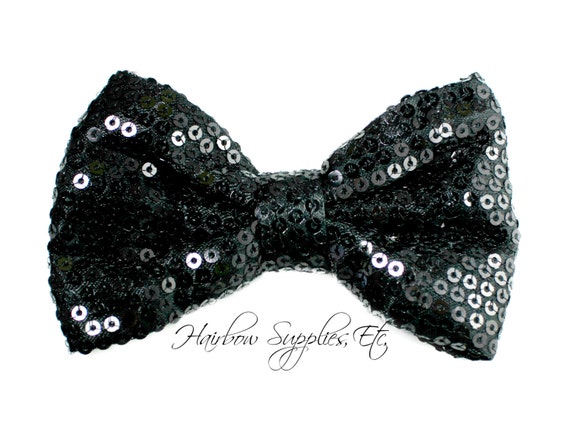 Black Sequin Basic Bow 4 inch Black Bow Black Hair Bow