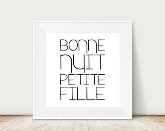 Custom Colors | Bonne Nuit Petite Fille | Nursery Art | Wall Art | Subway Art | Nursery Decor | 4x4 | 6x6 | 8x8 | 10x10