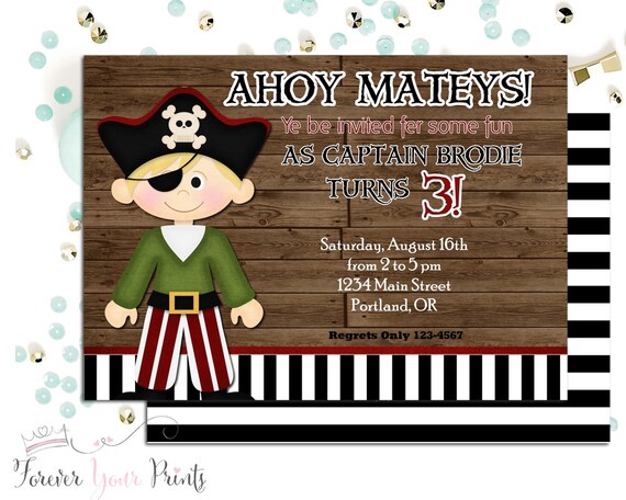 Pirate Party Invitation, Pirate Birthday Invitation, Pirate Party Invite, Pirate Invitation, Boys Birthday Invitation, Boys Party Invites Il_570xn