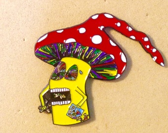 Mushroom eating people hat pin, hippie, shrooms, psychedelic, trippy, dead lot, phish, grateful dead, pins