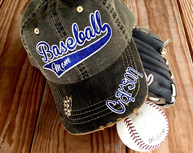 Baseball Mom Personalized Womens Baseball Cap- Fan gear, Baseball Mom Hat, Rhinestone Baseball Trucker Cadet, Bling Baseball Caps