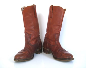 Vintage Hanover Brown Leather Boots // Made in USA // Men's Size 10.5 // Pull On // Motorcycle Boots // Cowboy Boots // Campus Boots