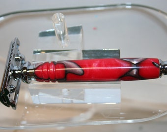 Handcrafted Safety Razor in Beautiful Dragon Acrylic Finished in Bright Chrome